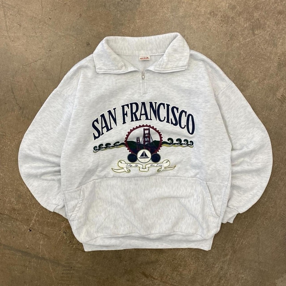 Vintage San Francisco Golden Gate Bridge Destination Quarter Zip Sweatshirt L